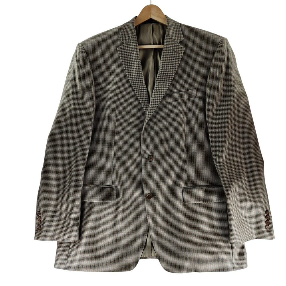 Lauren Ralph Lauren Blazer Mens 44L Silk Wool Plaid Brown Sport Coat Jacket